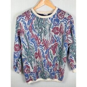 Donkenny Abstract Sweater Small 90s Knit Colorful Crewneck Vintage Style Artsy